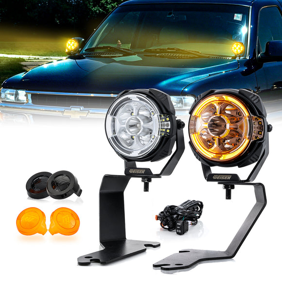 For 1999-2006 Silverado/Sierra 1500 Hood Hinge Ditch LED Pod Lights 3.5" – 3-Layer DRL, 6 Modes, DT Harness