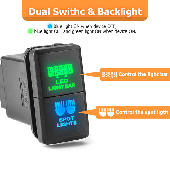 Toyota 3 - Lead 10ft Wiring Harness Kit with Dual LED Light Bar Spot Light Switch Tall Style 1.28″x 0.87″(38mm x 22mm) - WeiSen - 70203019