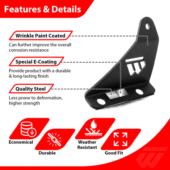 2005-2023 Toyota Tacoma Upper Windshield Heavy-Duty Steel 52" Curved Light Bar Mounting Brackets