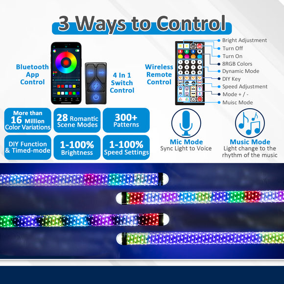 2Pcs 3FT Fat RGB Whip Lights with Top Strobe | Chasing Turn Signal Brake Reverse Light | Fit UTVs, ATVs, SUVs, RVs, Trailers, Golf Carts, Trucks