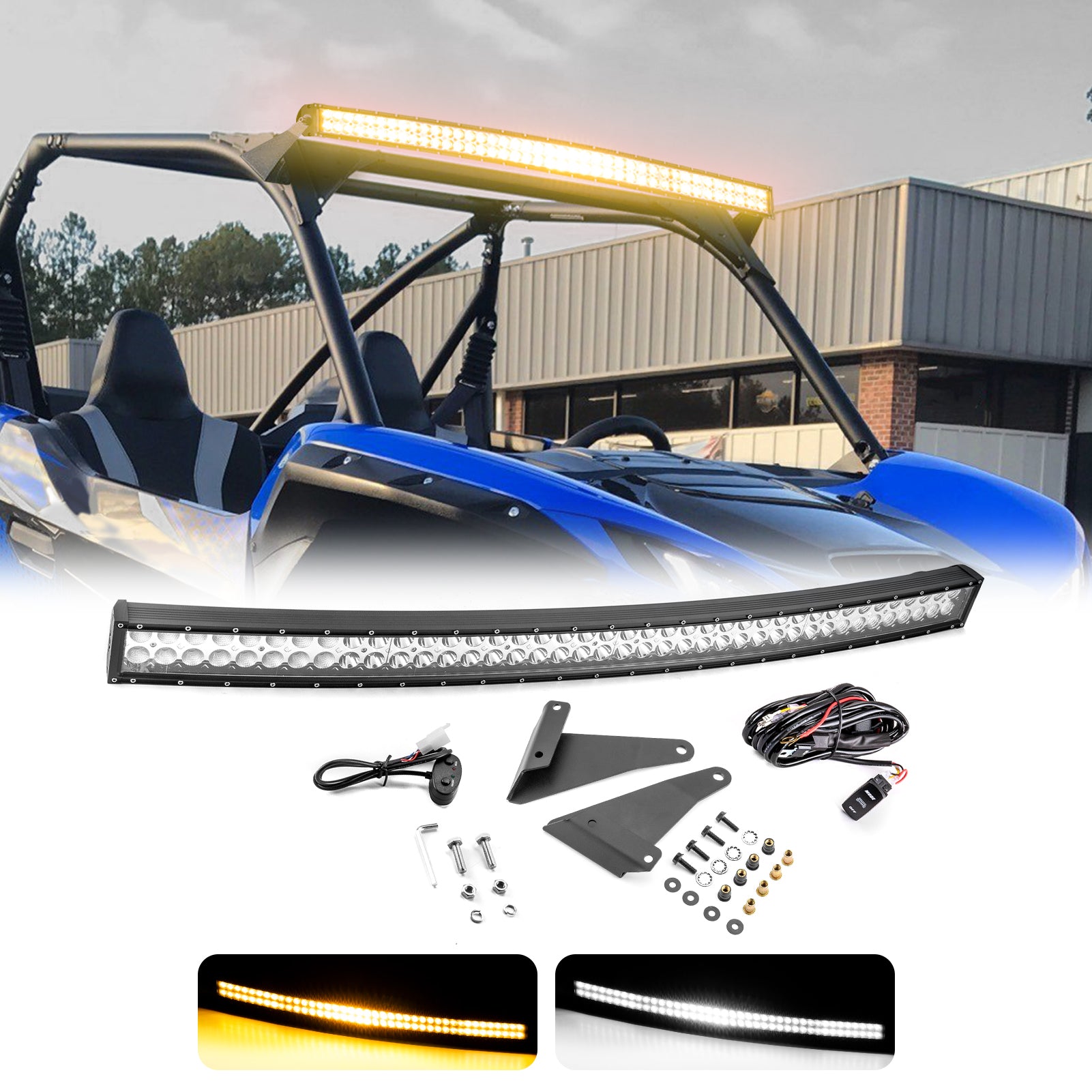 2020+ Kawasaki Teryx KRX 1000 Upper Roof Amber White Strobe 42" Curved LED Light Bar Kit