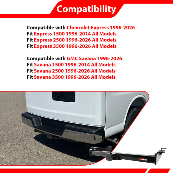 For 1996-2026 Chevrolet Express & GMC Savana Heavy Duty Steel 2 Inch Receiver Trailer Hitch