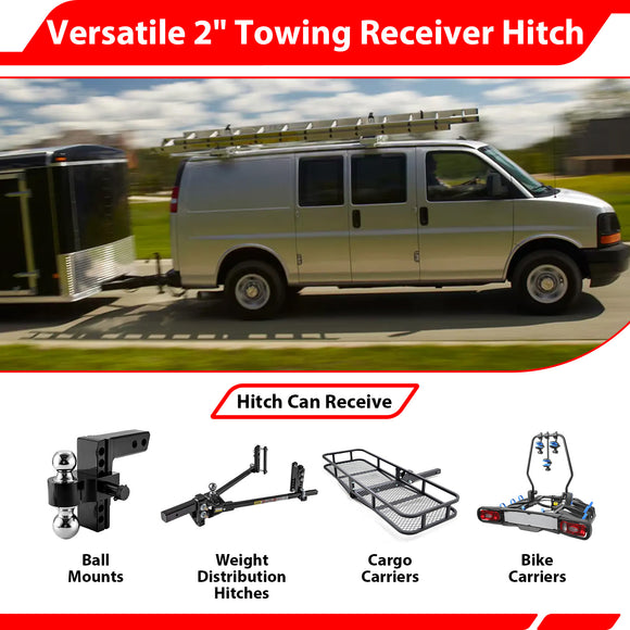 For 1996-2026 Chevrolet Express & GMC Savana Heavy Duty Steel 2 Inch Receiver Trailer Hitch
