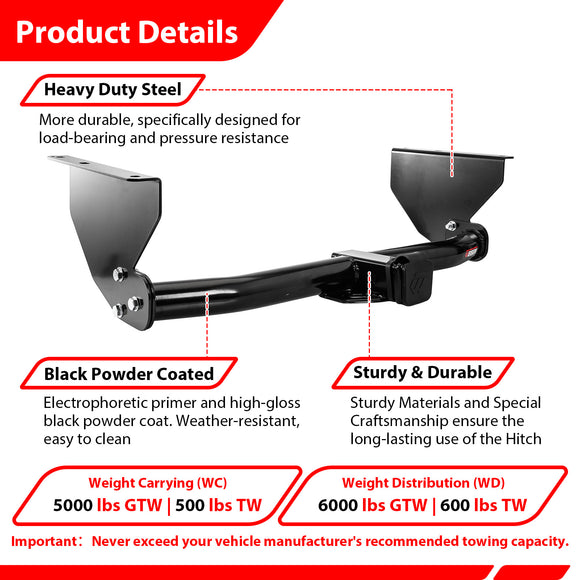 For 1999-2004 Jeep Grand Cherokee Heavy Duty Steel 2 Inch Receiver Trailer Hitch