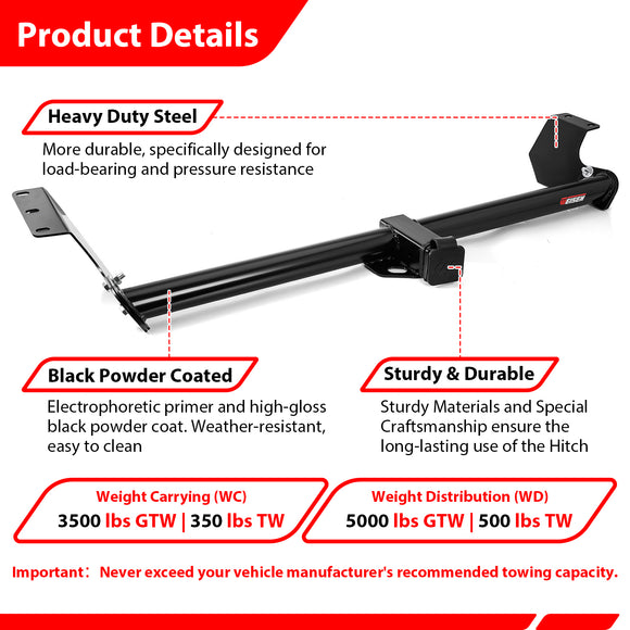 For 1999-2017 Honda Odyssey Heavy Duty Steel 2 Inch Receiver Trailer Hitch