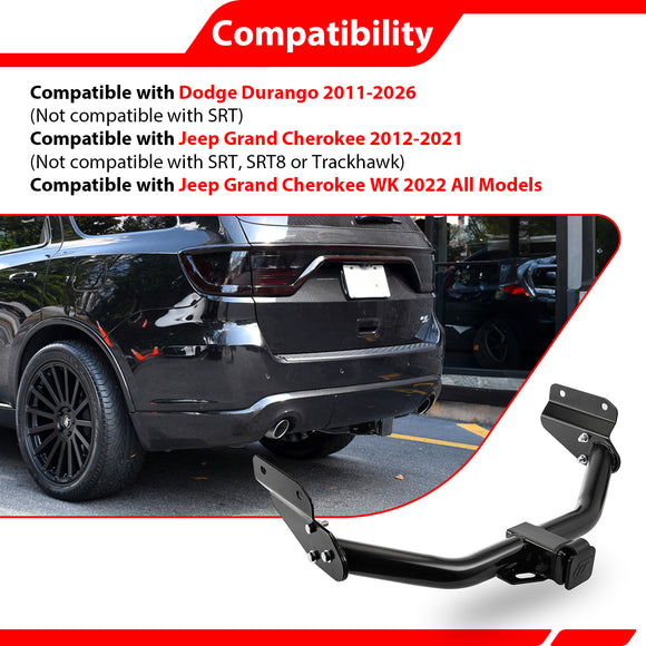For 2011-2026 Dodge Durango & 2012-2021 Jeep Grand Cherokee Heavy Duty Steel 2 Inch Receiver Trailer Hitch