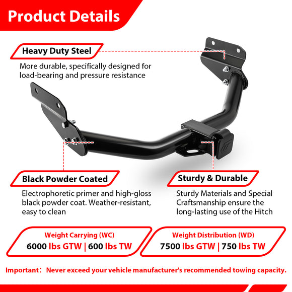 For 2011-2026 Dodge Durango & 2012-2021 Jeep Grand Cherokee Heavy Duty Steel 2 Inch Receiver Trailer Hitch