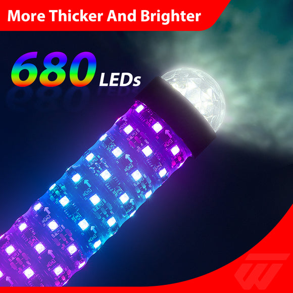 2Pcs 2FT Fat RGB Whip Lights with Top Strobe | Chasing Turn Signal Brake Reverse Light | Fit UTVs, ATVs, SUVs, RVs, Trailers, Golf Carts, Trucks