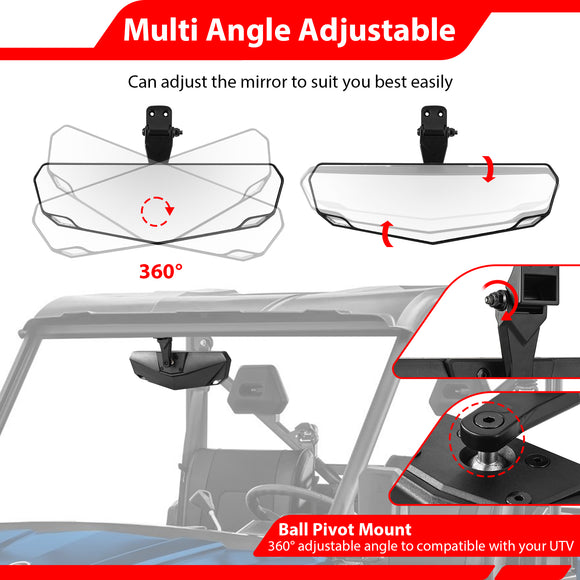 For 2017-2025 Polaris Ranger 1000 XP / Crew & 2017-2022 Ranger 500 Adjustable Angle High Definition Center Rear View Mirror