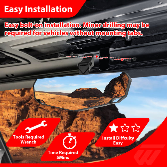 For 2017-2025 Polaris Ranger 1000 XP / Crew & 2017-2022 Ranger 500 Adjustable Angle High Definition Center Rear View Mirror