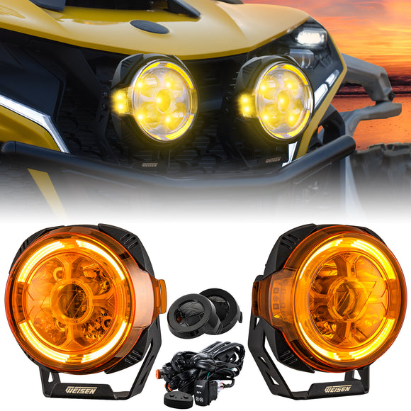7" LED Pod Lights with DT Wiring Harness Kit – 3-Layer DRL, 6 Dynamic Modes (White & Amber) for Jeeps, Trucks, SUVs, ATVs, UTVs