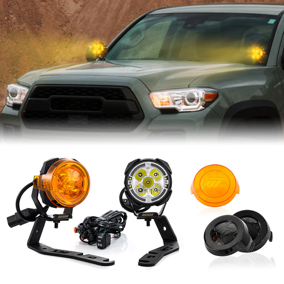 For 2016-2023 Toyota Tacoma Hood Hinge Ditch LED Pod Lights 3.5" – 3-Layer DRL, 6 Modes, DT Harness