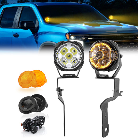 For 2020-2026 Chevy Silverado/GMC Sierra 2500HD 3500HD Hood Hinge Ditch LED Pod Lights 3.5" – 3-Layer DRL, 6 Modes, DT Harness