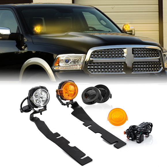 For 2010-2018 Dodge Ram 1500 2500 3500 Hood Hinge Ditch LED Pod Lights 3.5" – 3-Layer DRL, 6 Modes, DT Harness