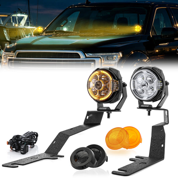 For 2015-2020 Ford F-150 Hood Hinge Ditch LED Pod Lights 3.5" – 3-Layer DRL, 6 Modes, DT Harness