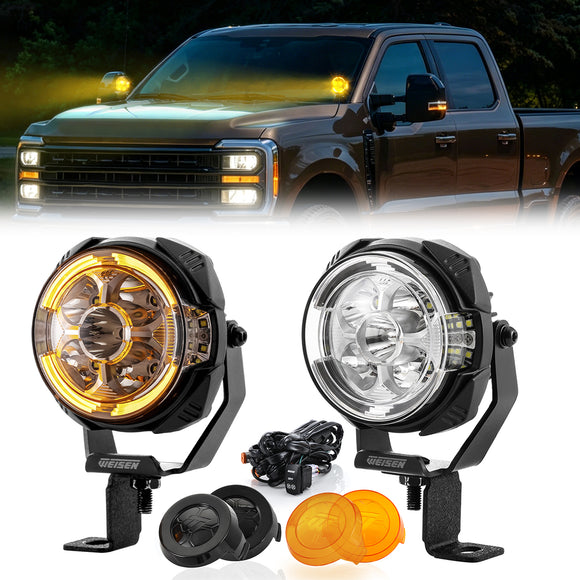 2023-2026 Ford Super Duty F250/350/450 Hood Hinge Ditch LED Pod Lights 3.5" – 3-Layer DRL, 6 Modes, DT Harness