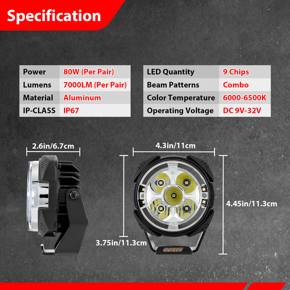 For 1989-1994 Toyota 4Runner Hilux Hood Hinge Ditch LED Pod Lights 3.5" – 3-Layer DRL, 6 Modes, DT Harness