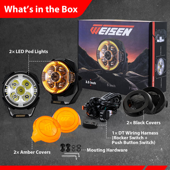 For 1999-2006 Silverado/Sierra 1500 Hood Hinge Ditch LED Pod Lights 3.5" – 3-Layer DRL, 6 Modes, DT Harness