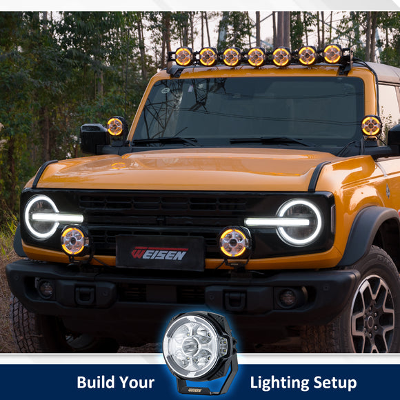 5" LED Pod Lights with DT Wiring Harness Kit – 3-Layer DRL, 6 Dynamic Modes (White & Amber) for Jeeps, Trucks, SUVs, ATVs, UTVs