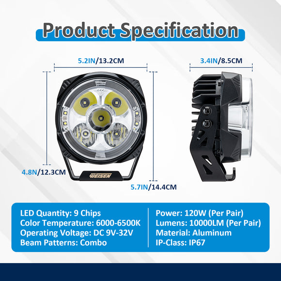 5" LED Pod Lights with DT Wiring Harness Kit – 3-Layer DRL, 6 Dynamic Modes (White & Amber) for Jeeps, Trucks, SUVs, ATVs, UTVs