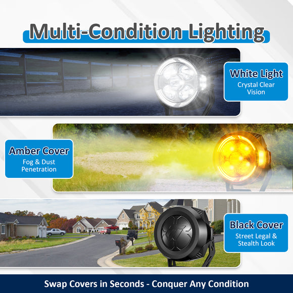5" LED Pod Lights with DT Wiring Harness Kit – 3-Layer DRL, 6 Dynamic Modes (White & Amber) for Jeeps, Trucks, SUVs, ATVs, UTVs