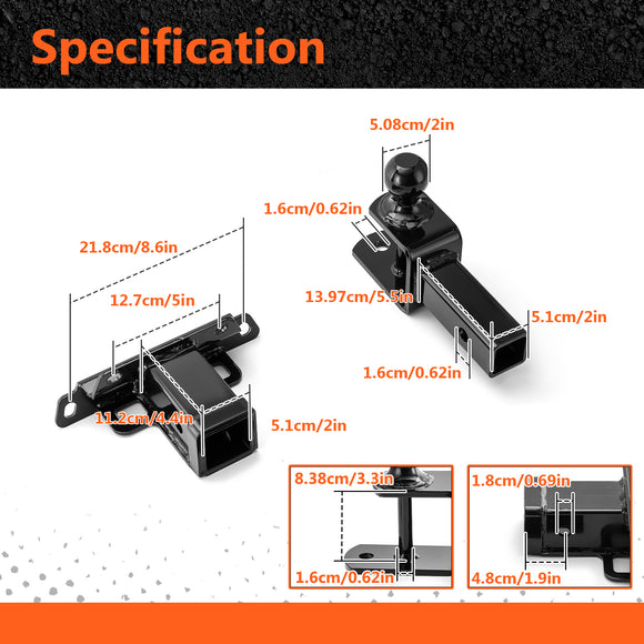 2020-2025 Kawasaki Teryx KRX 1000 UTV Rear Receiver Hitch Kit w/ 2-Inch Trailer Hitch 3-in-1 Ball Mount 5/8" Lock Pin Tightener