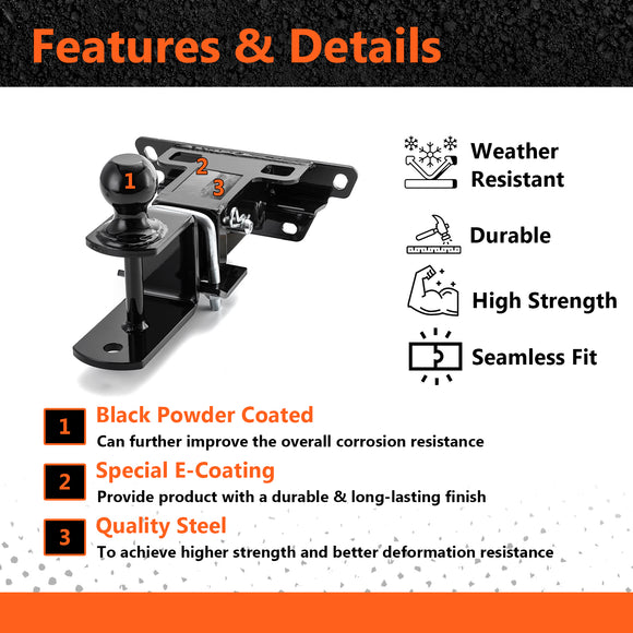 2020-2025 Kawasaki Teryx KRX 1000 UTV Rear Receiver Hitch Kit w/ 2-Inch Trailer Hitch 3-in-1 Ball Mount 5/8" Lock Pin Tightener
