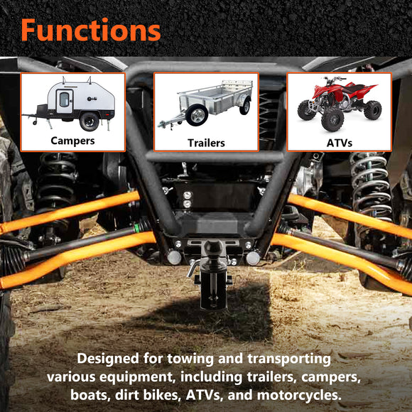 2020-2025 Kawasaki Teryx KRX 1000 UTV Rear Receiver Hitch Kit w/ 2-Inch Trailer Hitch 3-in-1 Ball Mount 5/8" Lock Pin Tightener