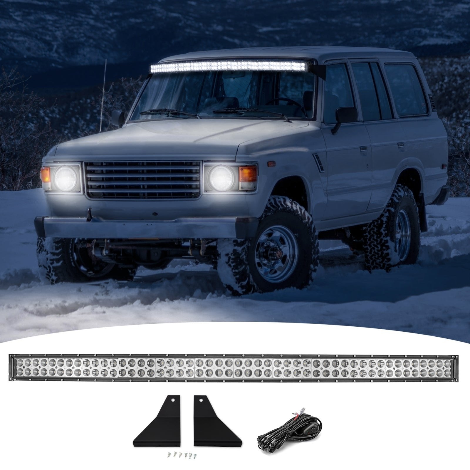 1980 - 1990 Toyota Land Cruiser FJ60 FJ62 52" Cruved Light Bar Over Roof Brackets Wire - WeiSen - ZT108+LED013+WI001 - A