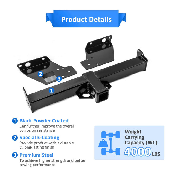 1983 - 2011 Ford Ranger & 1994 - 2009 Mazda B2300 B4000 Heavy Duty Steel Class 3 Trailer Hitch 2" Receiver - WeiSen - 70108021