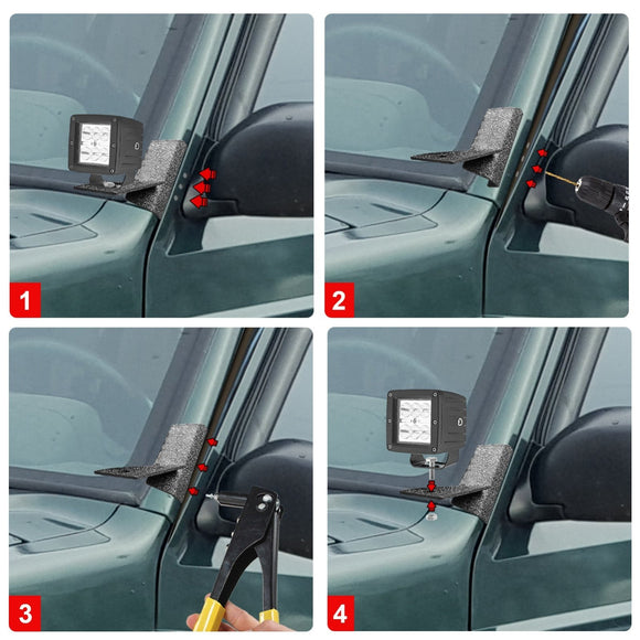 1984 - 2001 Jeep Cherokee XJ & 1986 - 1992 Jeep Comanche MJ White&Amber Strobe 3.5 Inch LED Hood Hinge Ditch Light Pods w/ Wiring Harness Kit - WeiSen - 70104032+70201013