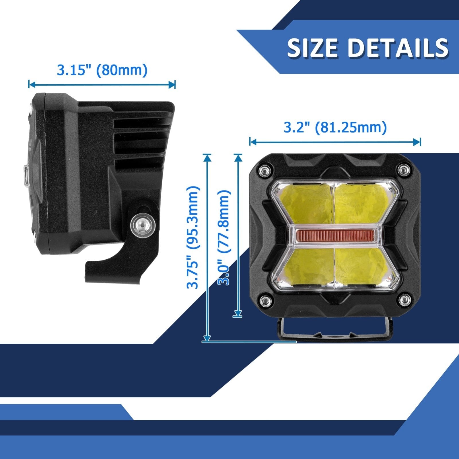 1984 - 2001 Jeep Cherokee XJ 4WD/2WD A Pillar 3" White & Amber Strobe LED Light Pod Kit - WeiSen - 70104032+70201007