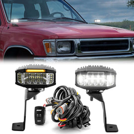 1989 - 1995 Toyota 4Runner/Pickups/Hilux White&Amber Strobe 3.5 Inch LED Hood Hinge Ditch Light Pods w/ Wiring Harness Kit - WeiSen - 70104018+70201013