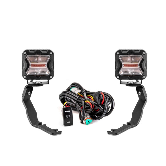 1995 - 2004 Toyota Tacoma Hood Hinge 3" White & Amber Strobe LED Ditch Light Pod Kit - WeiSen - 70104017+70201007