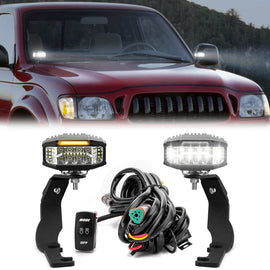 1995 - 2004 Toyota Tacoma White&Amber Strobe 3.5 Inch LED Hood Hinge Ditch Light Pods w/ Wiring Harness Kit - WeiSen - 70104017+70201013