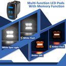 1996 - 2002 3rd Gen Toyota 4Runner Hood Hinge 3" White & Amber Strobe LED Ditch Light Pod Kit - WeiSen - 70104030+70201007