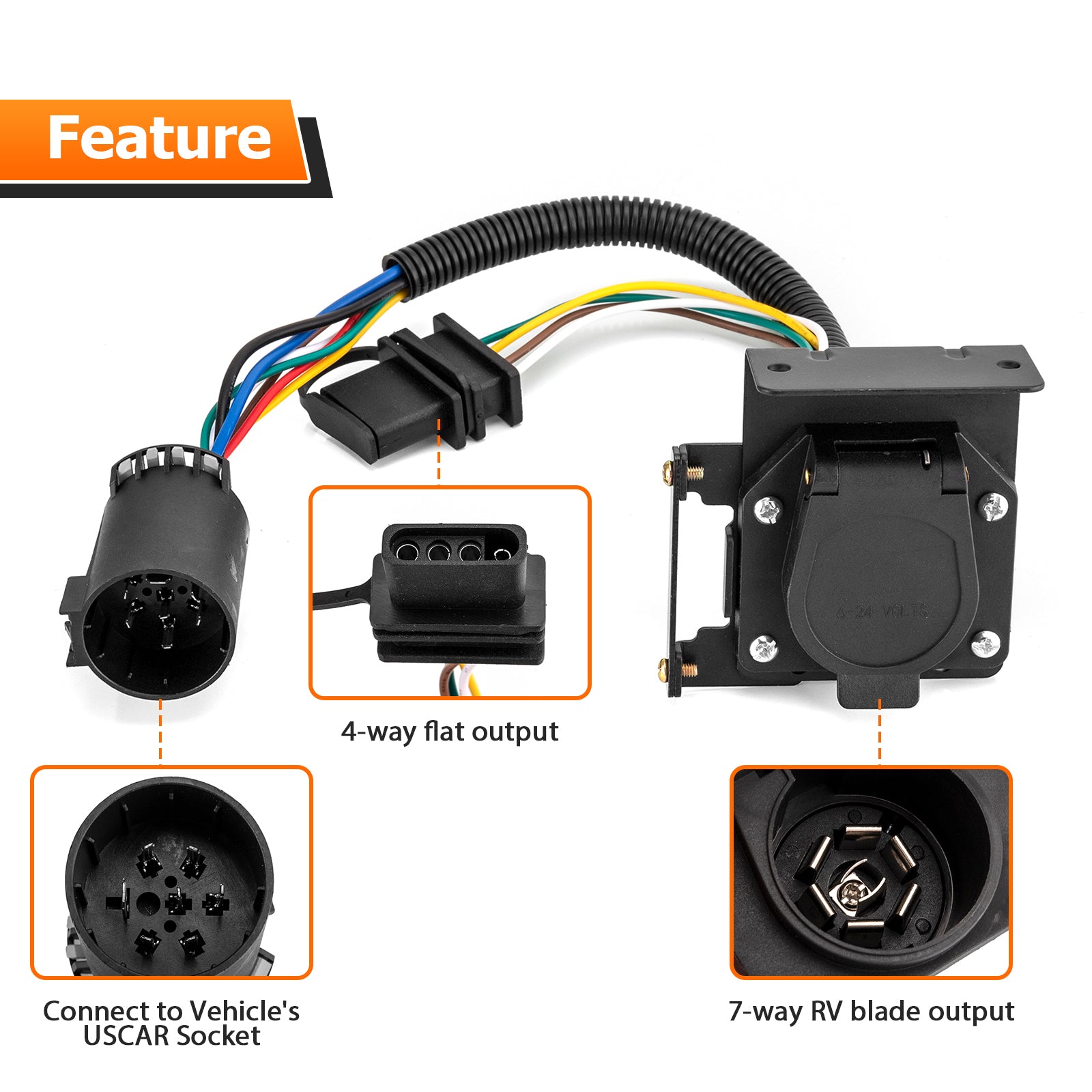 1997 - 2025 Toyota Ram GMC Ford USCAR Socket to 7 - Way RV Blade and 4 - Way Flat Trailer Wiring Adapter - WeiSen - 70206042