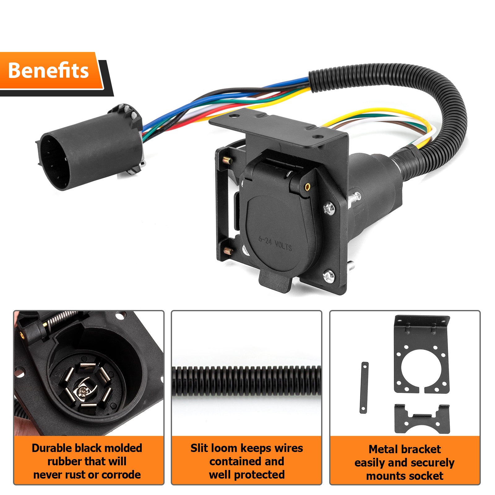 1997 - 2025 Toyota Ram GMC Ford USCAR Socket to 7 - Way RV Blade and 4 - Way Flat Trailer Wiring Adapter - Weisen