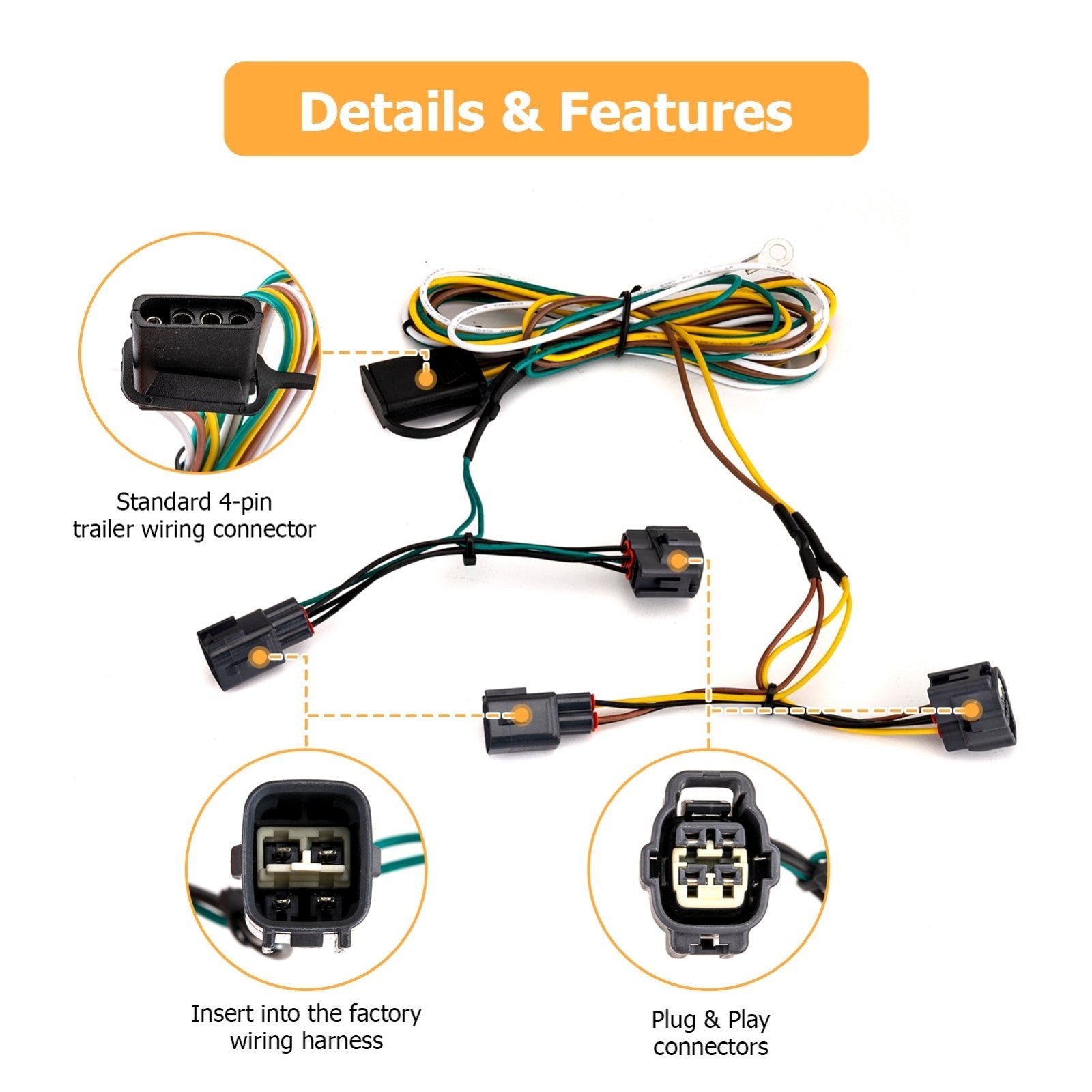 1998 - 2006 Jeep Wrangler TJ Plug & Play 4 - Pin Trailer Wiring Harness Kit - WeiSen - 70206043