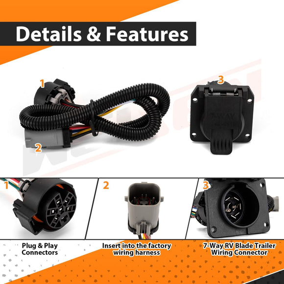 1999 - 2001 Ford F - 250 F - 350 F - 450 F - 550 Super Duty Plug&Play 7 - Way RV Blade Trailer Wiring Harness - WeiSen - 70206045