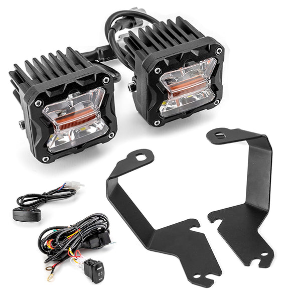 1999 - 2006 Chevrolet Silverado 1500/1500HD Hood Hinge 3" White & Amber Strobe LED Ditch Light Pod Kit - WeiSen - 70104028+70201007