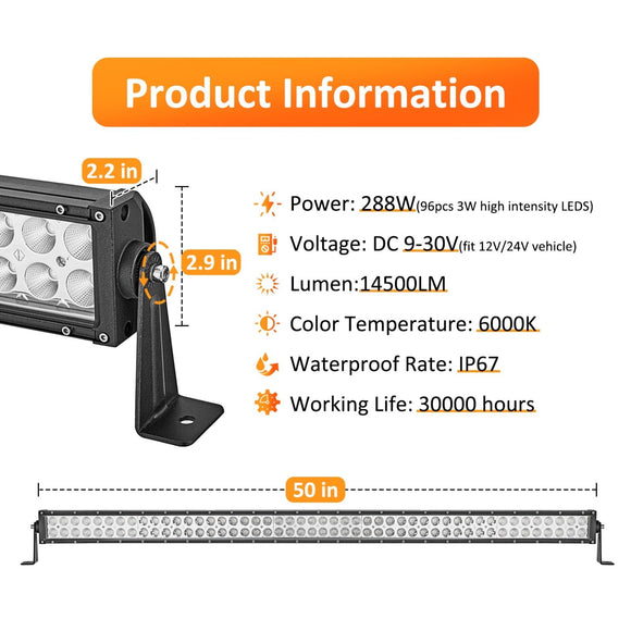 1999 - 2006 Chevy Silverado & GMC Sierra 1500/1500HD 52" Straight LED Light Bar Kit - WeiSen - 70101029+70202006+70203004