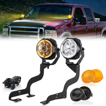 1999-2007 Ford Superduty F-250/350/450/550 Hood Hinge Ditch LED Pod Lights 3.5" – 3-Layer DRL, 6 Modes, DT Harness - WeiSen - 70104065+70201014