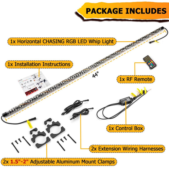 1PC 44" Interior Horizontal Chasing RGB LED Antenna Spiral Whip Light W/ 1.5" - 2.0" Clamp | For RZR Can - Am Polaris UTV Jeep Golf Cart Boat - WeiSen - 80204010