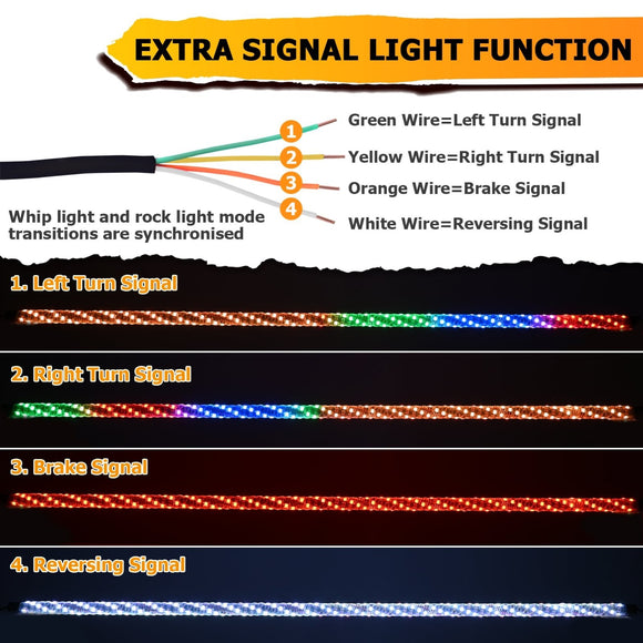 1PC 44" Interior Horizontal Chasing RGB LED Antenna Spiral Whip Light W/ 1.5" - 2.0" Clamp | For RZR Can - Am Polaris UTV Jeep Golf Cart Boat - WeiSen - 80204010