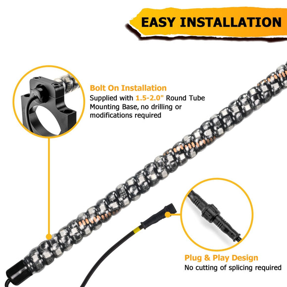 1PC 44" Interior Horizontal Chasing RGB LED Antenna Spiral Whip Light W/ 1.5" - 2.0" Clamp | For RZR Can - Am Polaris UTV Jeep Golf Cart Boat - WeiSen - 80204010