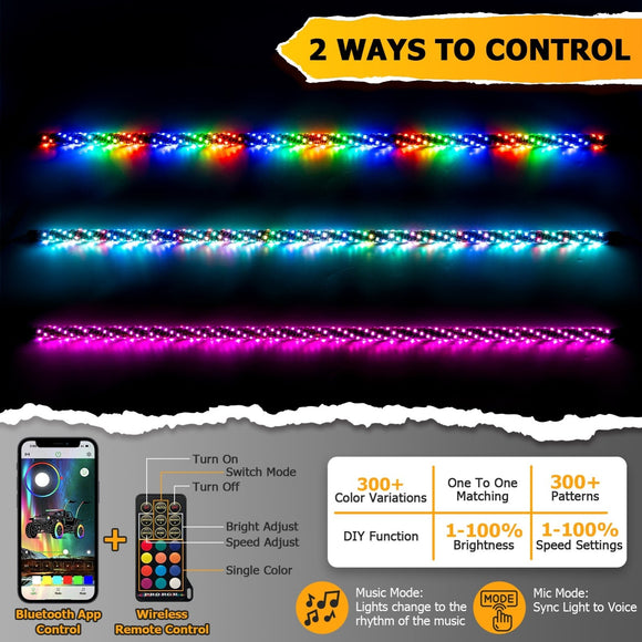 1PC 44" Interior Horizontal Chasing RGB LED Antenna Spiral Whip Light W/ 1.5" - 2.0" Clamp | For RZR Can - Am Polaris UTV Jeep Golf Cart Boat - WeiSen - 80204010