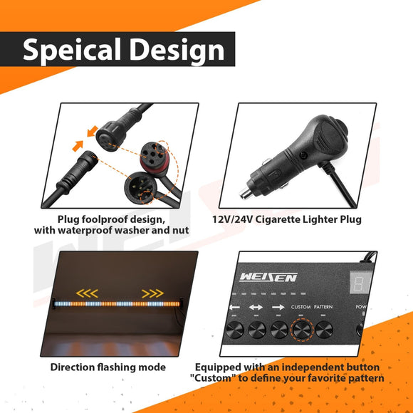 1Pcs 35" Universal Interior Windscreen 144LEDs Amber White Emergency Hazard Warning Strobe Light for SUV Truck Jeep - WeiSen - 70207014