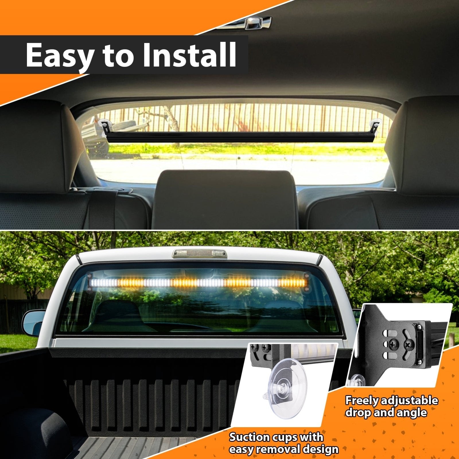 1Pcs 35" Universal Interior Windscreen 144LEDs Amber White Emergency Hazard Warning Strobe Light for SUV Truck Jeep - Weisen