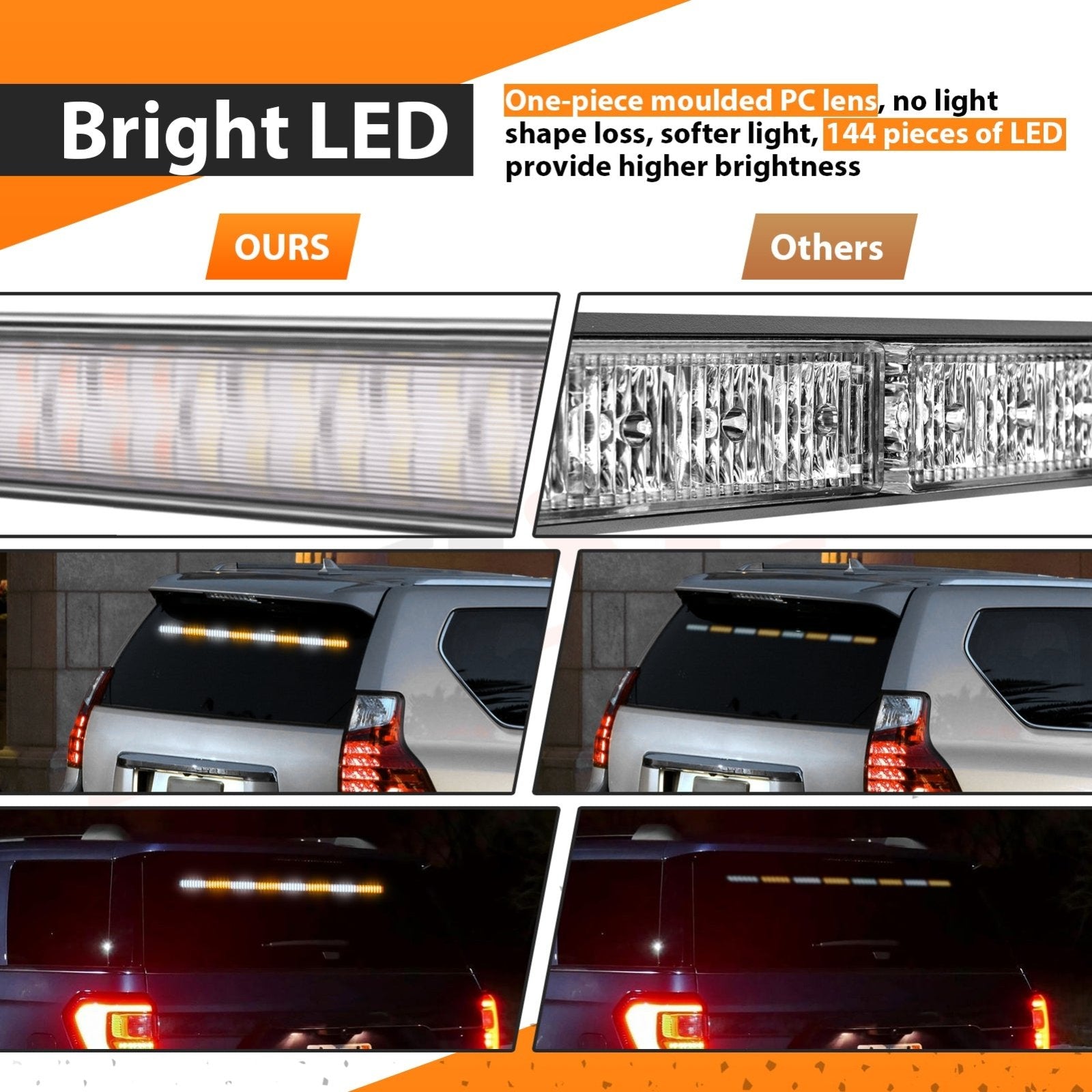 1Pcs 35" Universal Interior Windscreen 144LEDs Amber White Emergency Hazard Warning Strobe Light for SUV Truck Jeep - Weisen